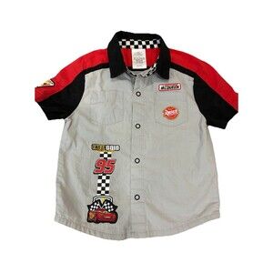 Disney Cars Lightning McQueen Shirt Boys 4 Gray with Appliqués Snap Up Collar